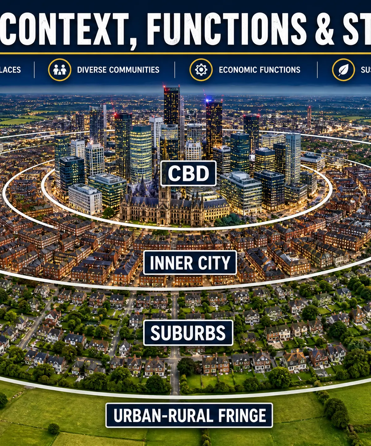 UK City Zones: From the CBD to the Fringe