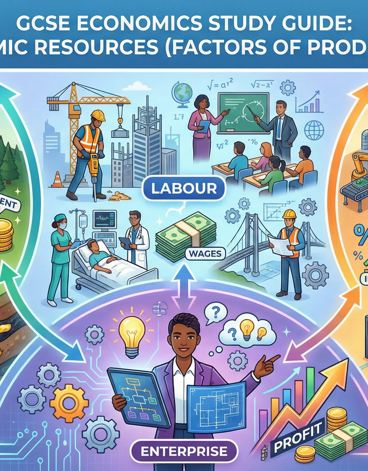 The Four Factors of Production: Land, Labour, Capital, and Enterprise.
