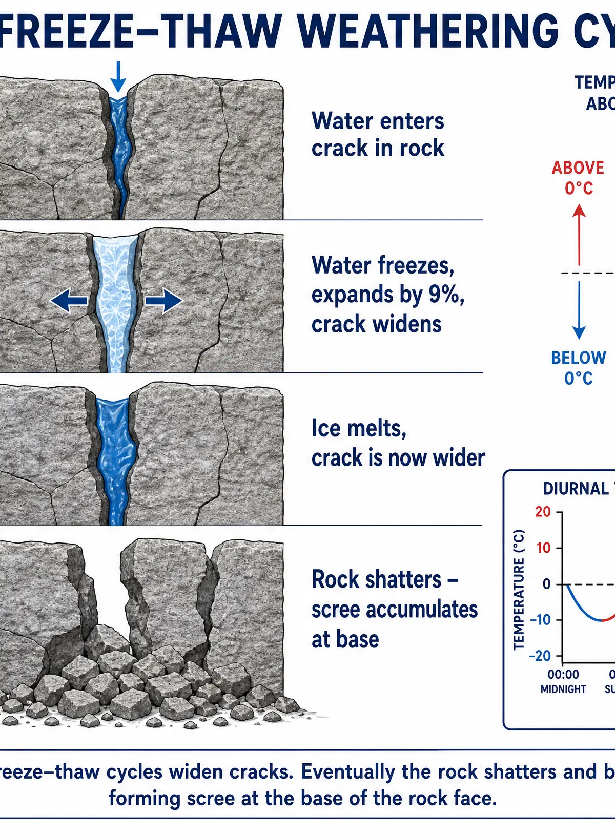 The freeze-thaw weathering cycle.