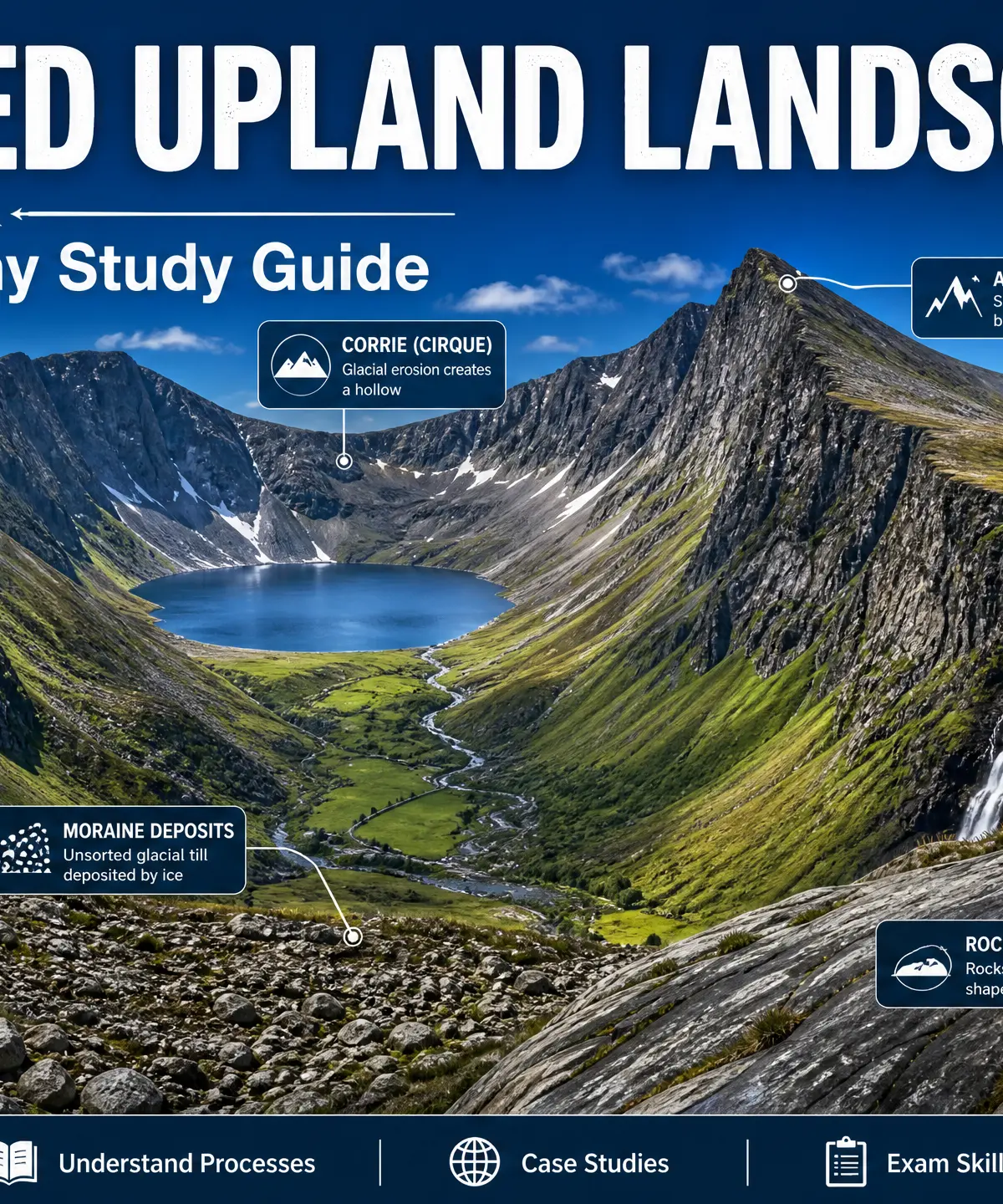 Key features of a glaciated upland landscape.
