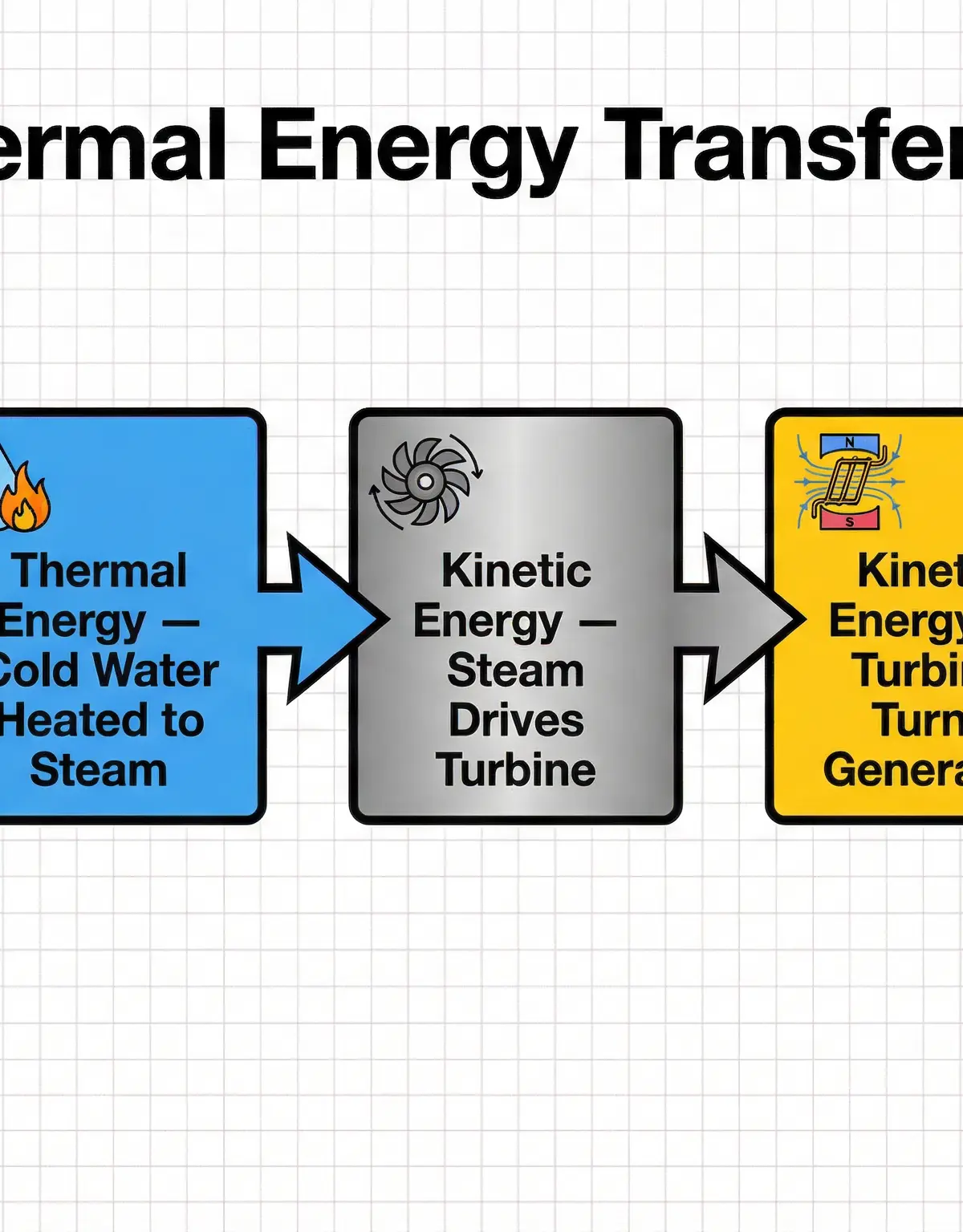 The sequence of energy transfers in geothermal electricity generation.