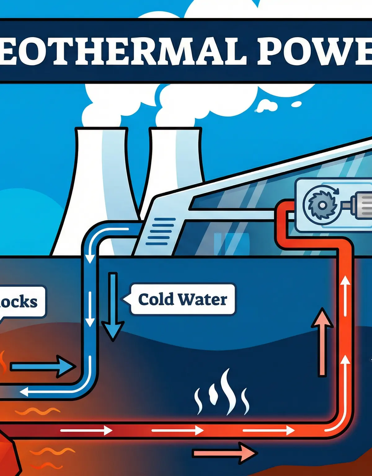 A visual overview of a geothermal power station.
