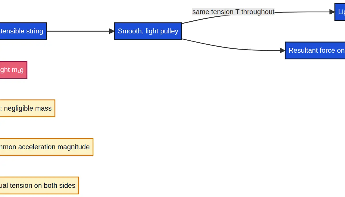 Model assumptions for a light inextensible string over a smooth light pulley.