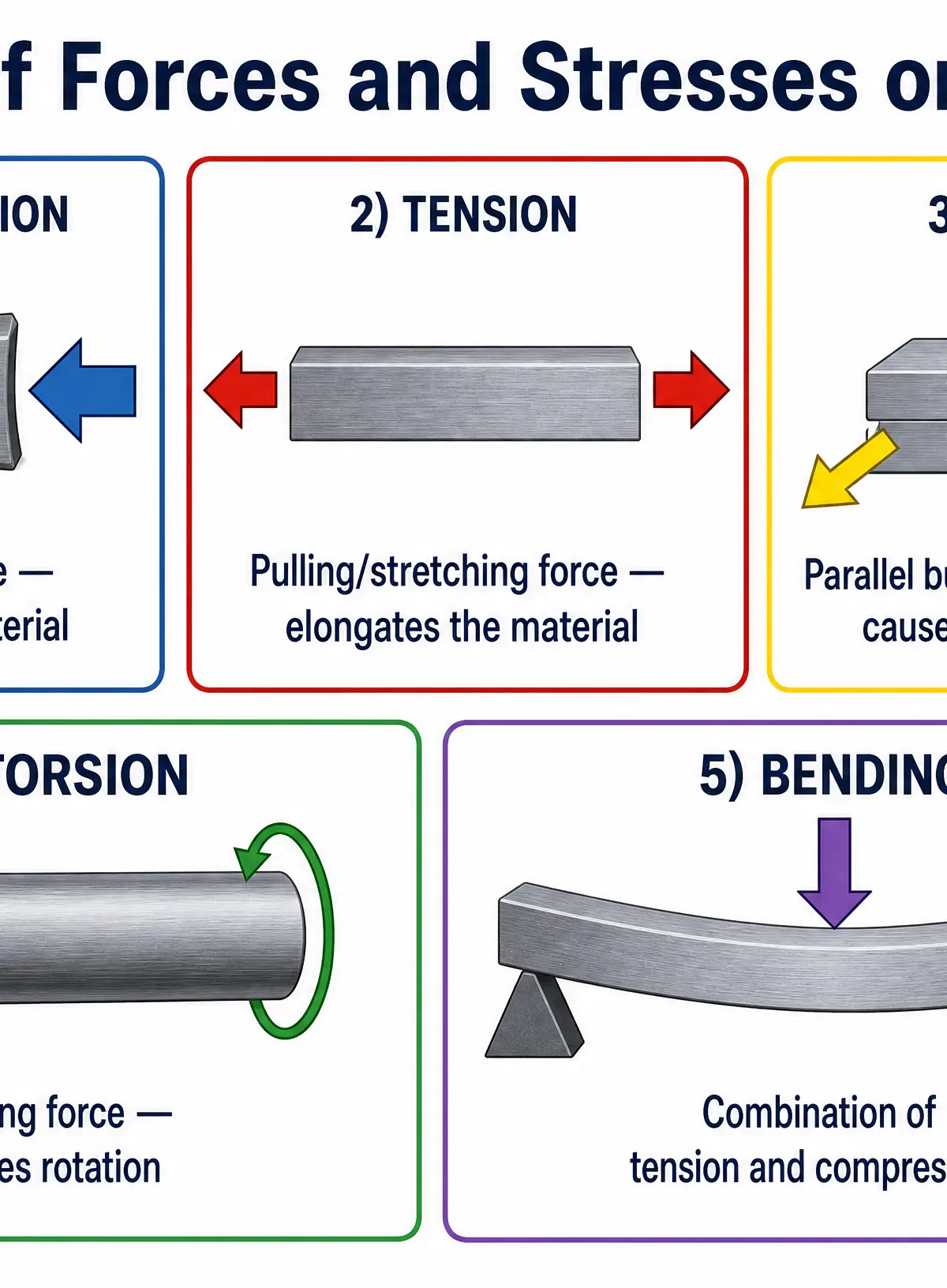 Types of Forces and Stresses on Metals