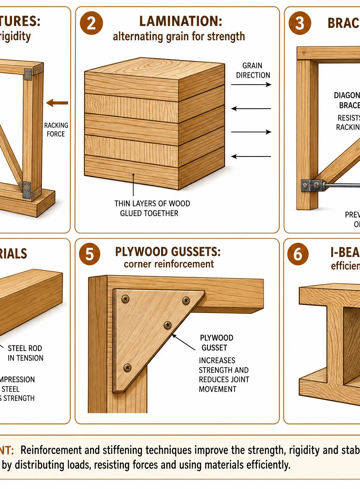 Common techniques for reinforcing and stiffening timber