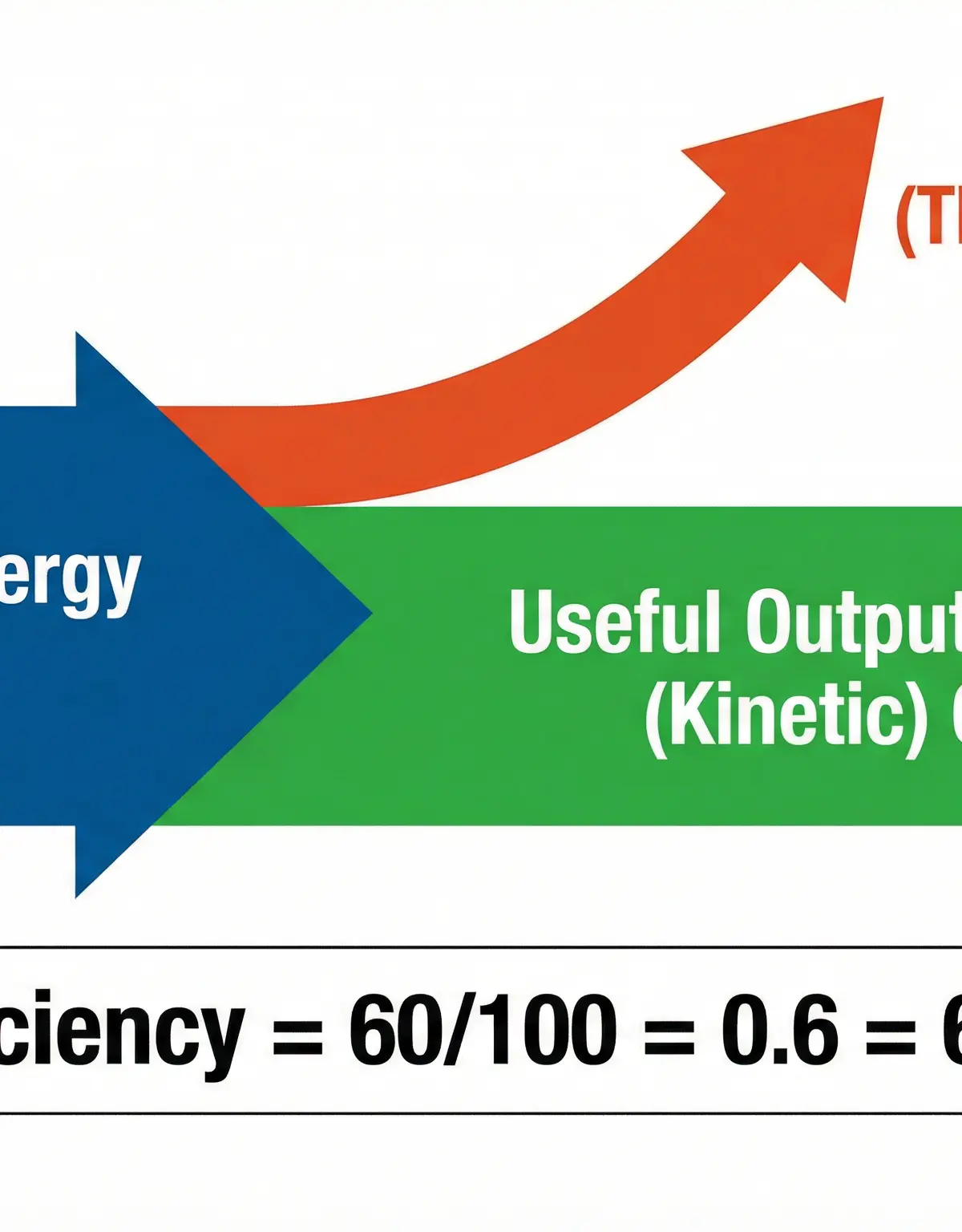 A Sankey diagram clearly shows how total input energy is split into useful and wasted outputs.