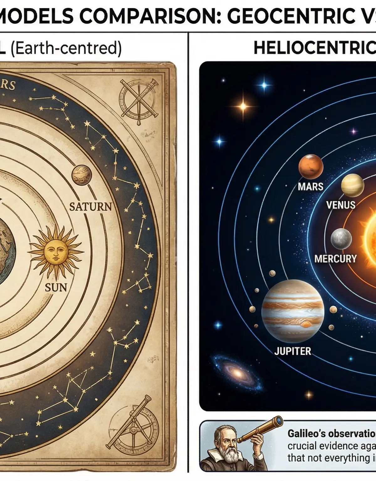 Comparing geocentric and heliocentric models of the Solar System