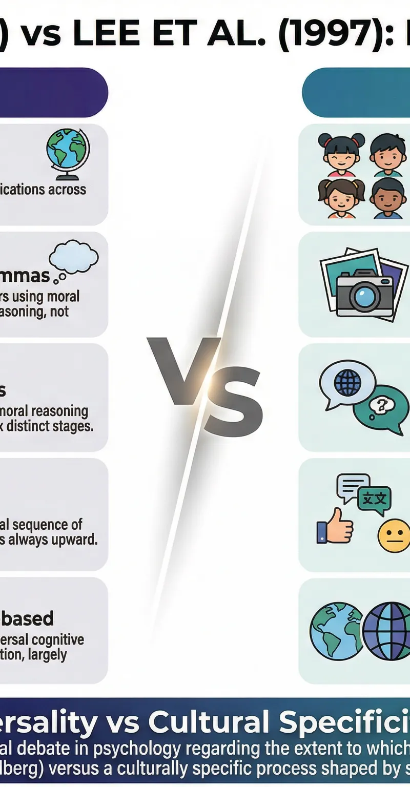 A direct comparison of Kohlberg's classic study and Lee et al.'s contemporary study, highlighting the 'universality vs. cultural specificity' debate.