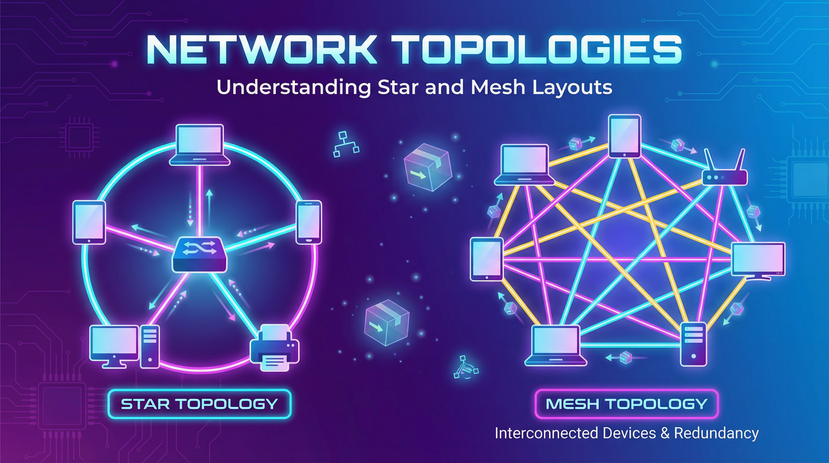 Network Topologies — AQA GCSE study guide illustration