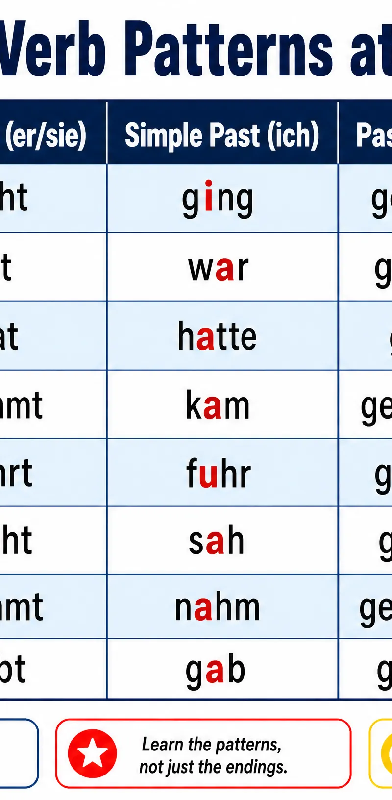 Strong verb patterns reference chart