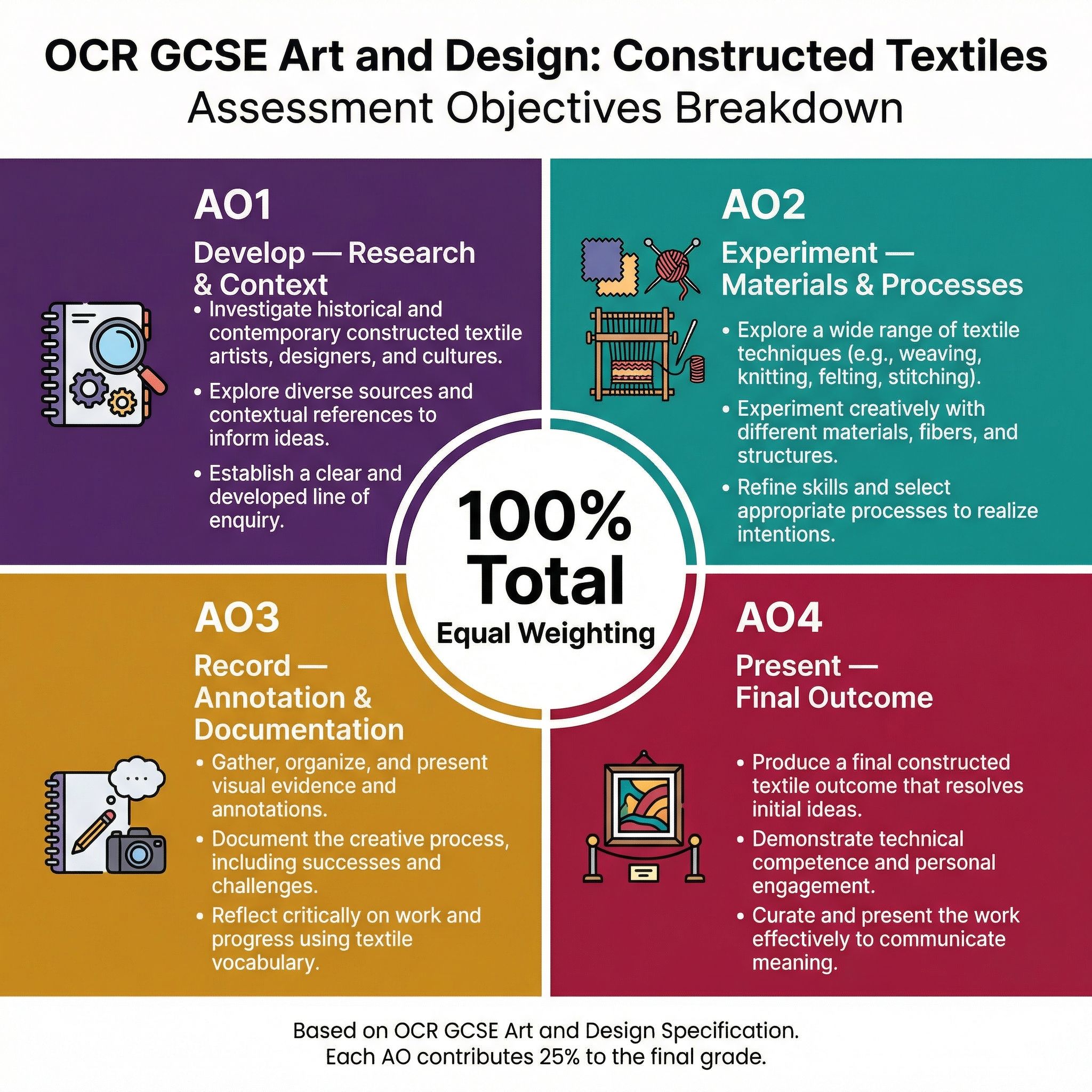 Breakdown of the Assessment Objectives (AOs).