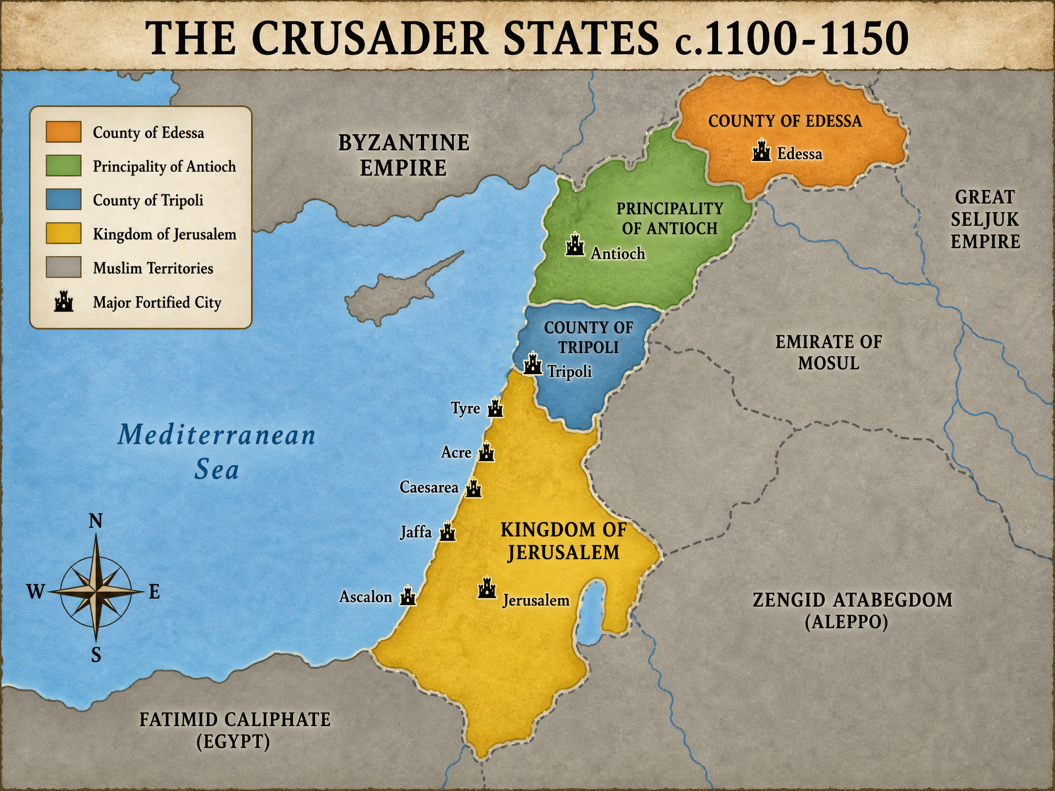Map of the Crusader States c.1100-1150