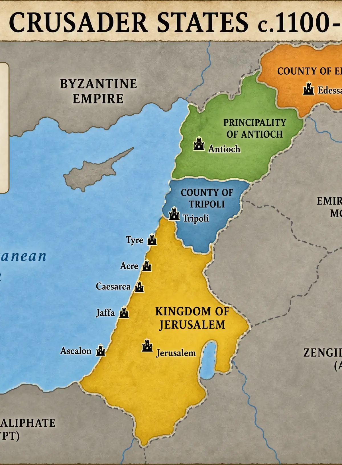 Map of the Crusader States c.1100-1150