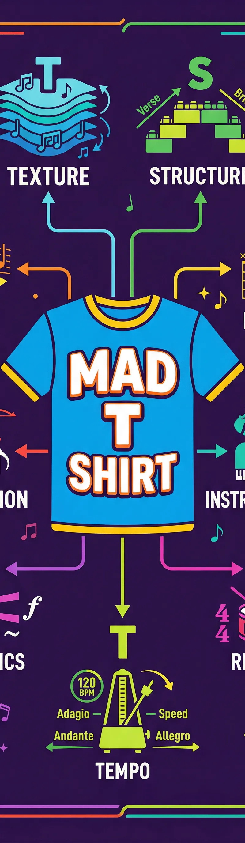 Use MAD T SHIRT for top marks in analysis.