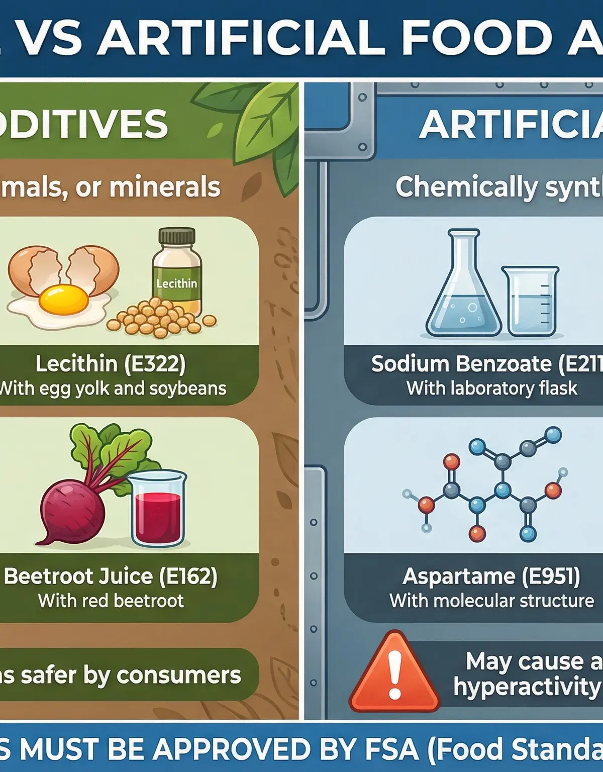 Comparison of natural and artificial additives.