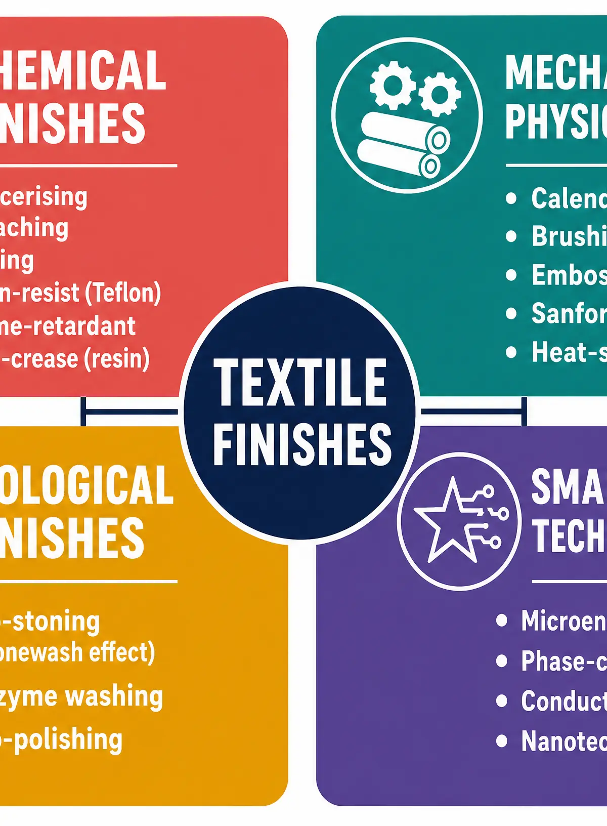 The four main categories of textile finishes