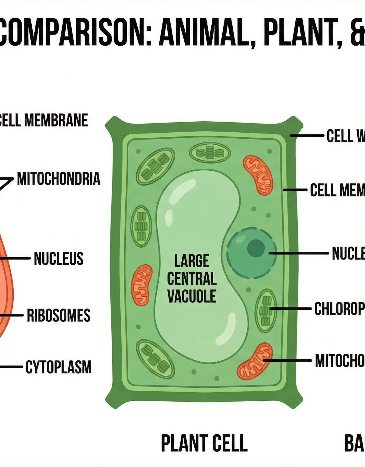 Comparison of Animal, Plant, and Bacterial Cells