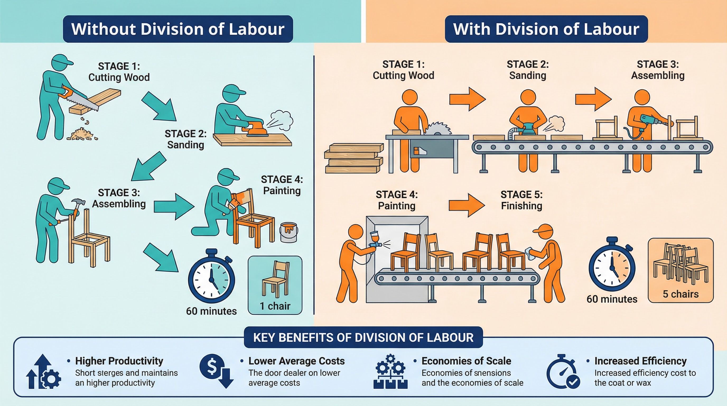 The impact of the Division of Labour on productivity.