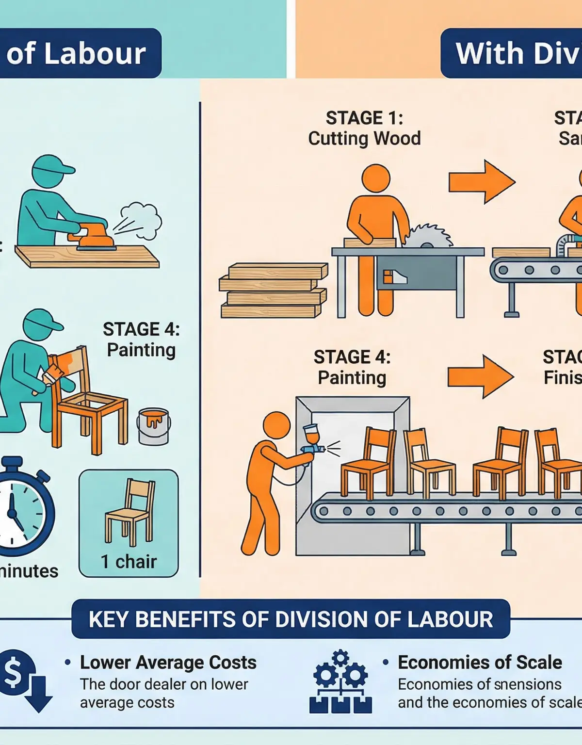 The impact of the Division of Labour on productivity.