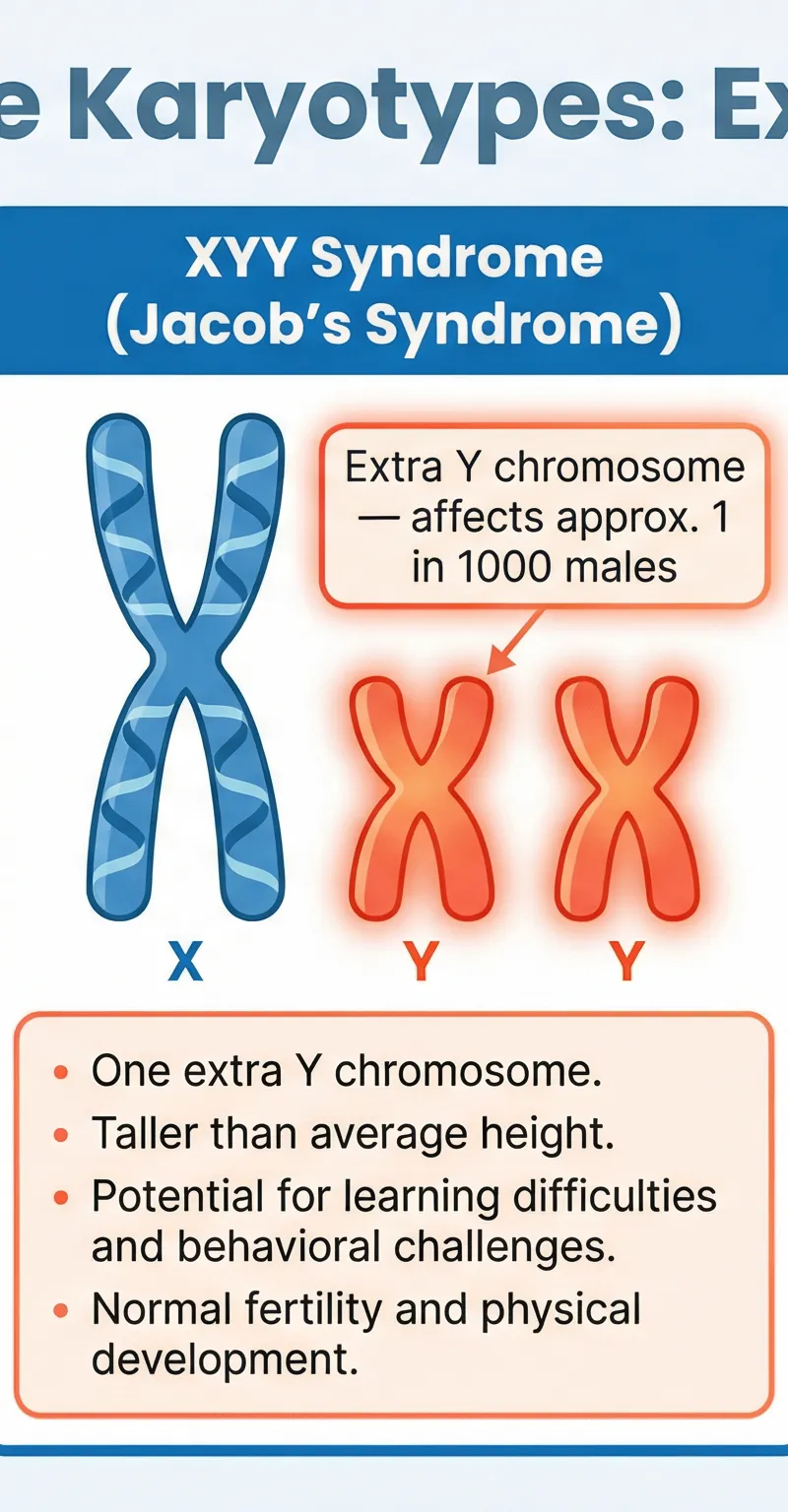 A comparison of sex chromosome karyotypes to avoid common exam mistakes.