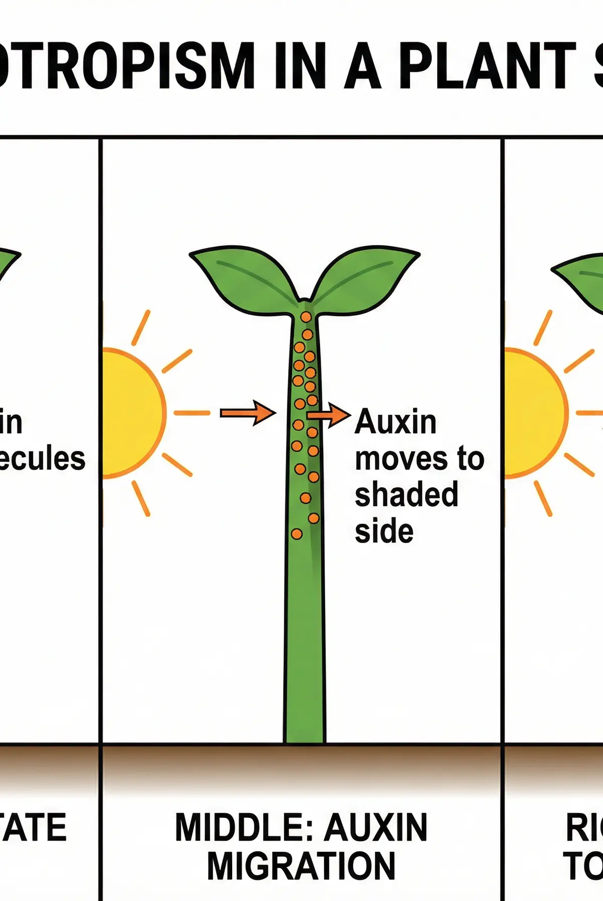 The mechanism of phototropism in a plant shoot.